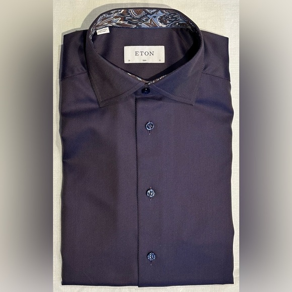 eton men's slim-fit twill dress shirt product info and reviews Eton Slim Fit Mid Blue Fine Stripe Signature Twill Shirt Newman's Menswear